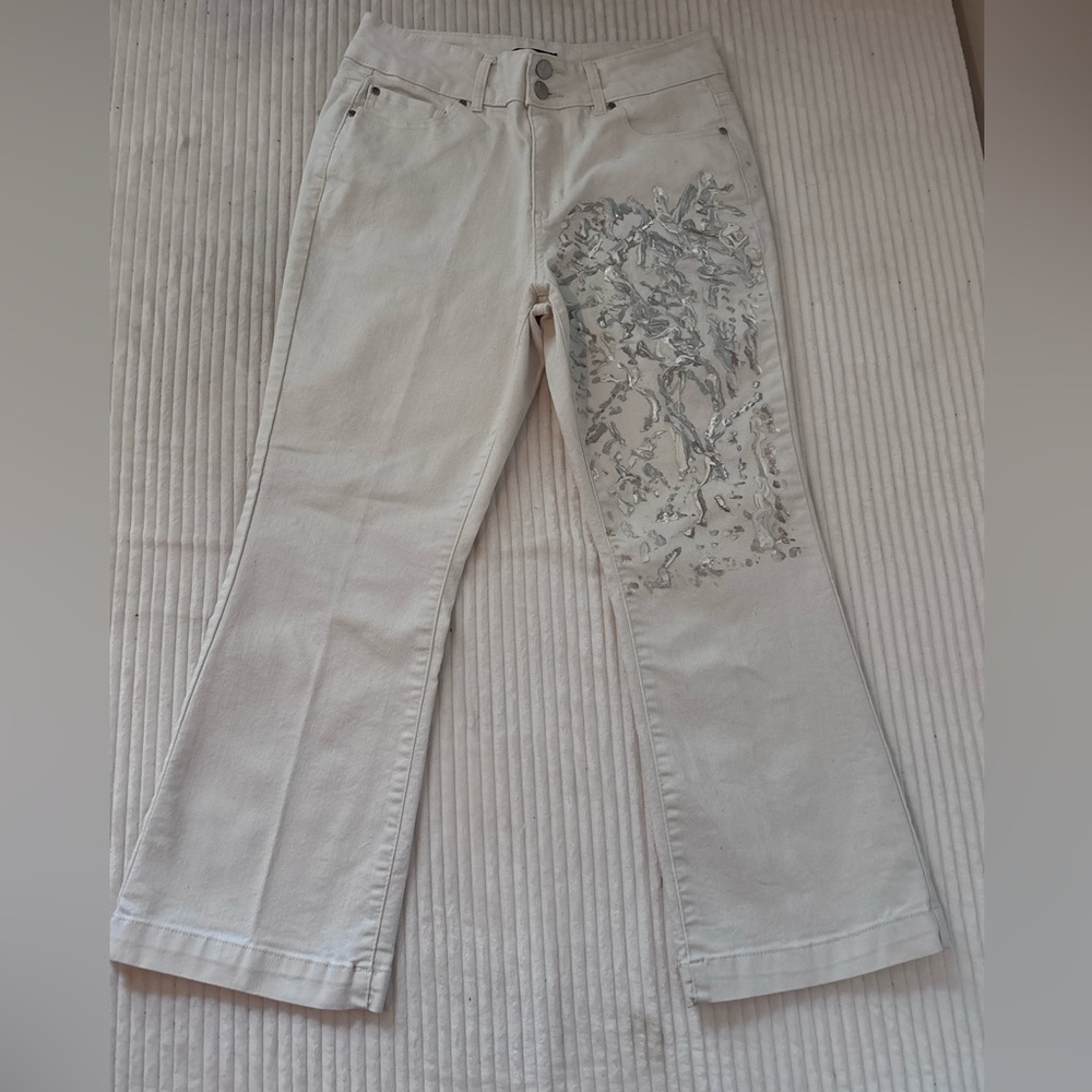 d. jeans off white Flare Jeans by Christine with Silver acrylic artwork